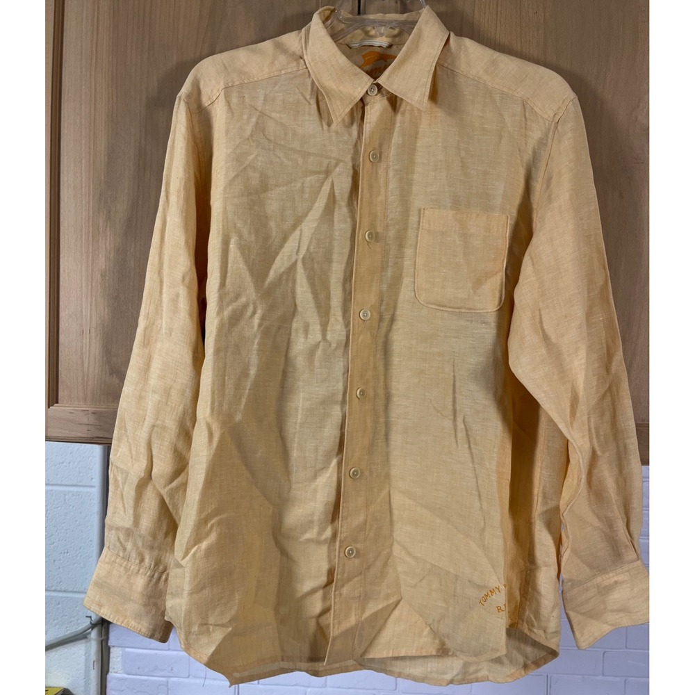 Tommy Bahama Button Down Mens Medium Orange 100% Linen Long Sleeve
